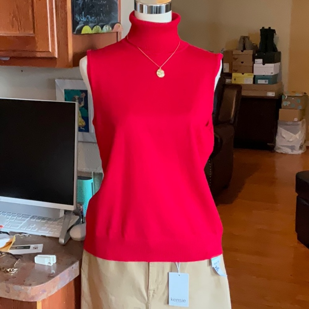 Cable & Gauge Sleeveless Turtleneck in Intense Red Size XL, NWT - Picture 5 of 13